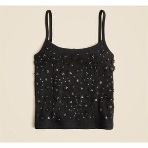 J.Crew Floral embellished vintage rib tank top black NWT MED